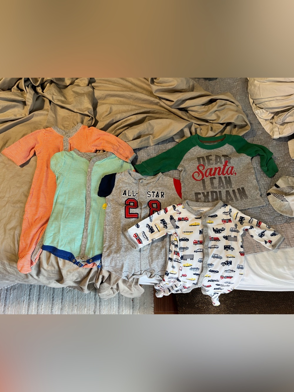 Carter's Gray and White Baby One Piece with Car Print